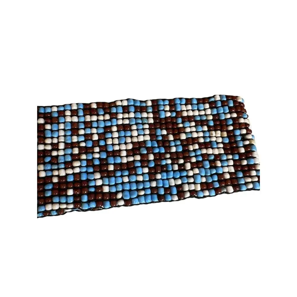 Wide Cinching Beaded Belt Blue Brown White